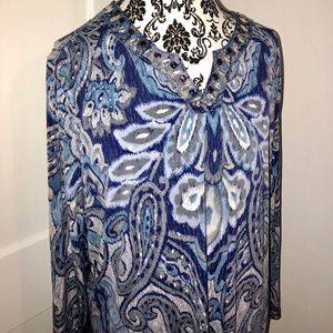 Blue Paisley Top with Crystal Accents